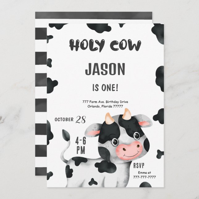 1st Birthday Boy Cow Birthday Invitation (Front/Back)