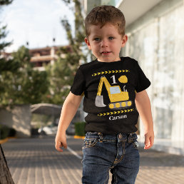 1st Birthday Boy Custom Construction Vehicle Baby T-Shirt