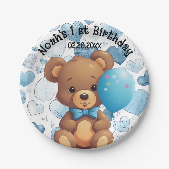 1st Birthday Boy Custom Name Paper Plates (Front)