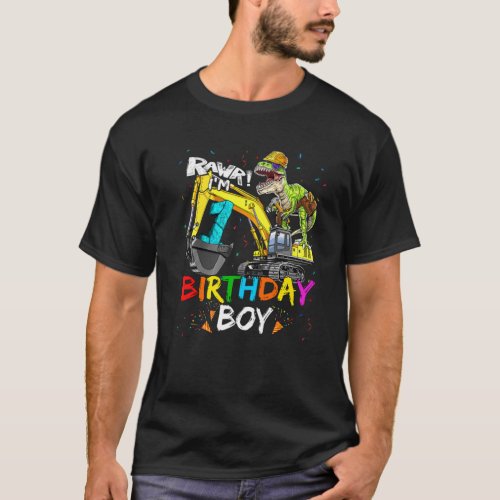 1St Birthday Boy Excavator 1 Year Old Dinosaurs T T_Shirt
