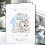 1st Birthday Boy Fall Pumpkin Elephant Balloons Card<br><div class="desc">Cute folded card with an adorable elephant,  big number one,  pumpkins and balloons in soft blue and grey shades for the fall 1st Birthday of a baby boy. Easily personalize this card with your own text. - Kate Eden Art</div>