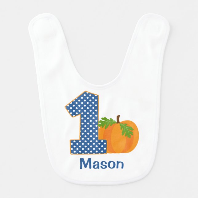1st Birthday Boy Fall Pumpkin Personalized Baby Bib (Front)