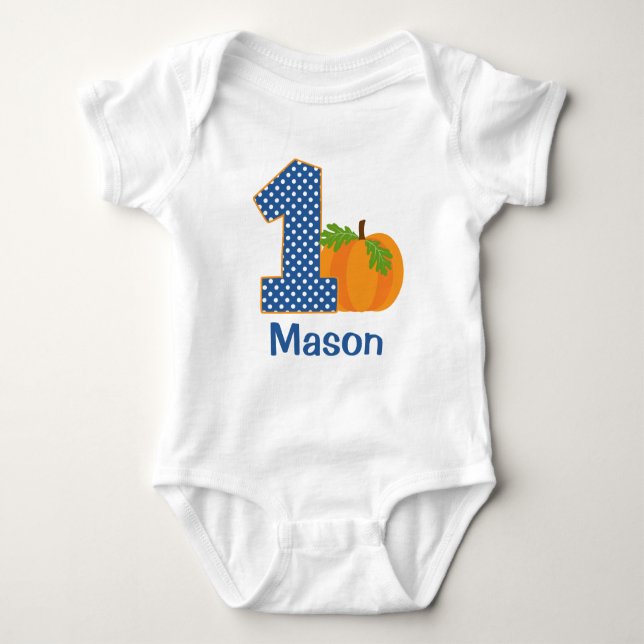 1st Birthday Boy Fall Pumpkin Personalized Baby Bodysuit (Front)