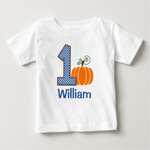 1st Birthday Boy Fall Pumpkin Personalized Baby T_Shirt