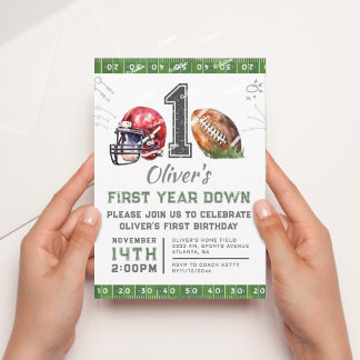1st Birthday Boy Football Invitation Editable