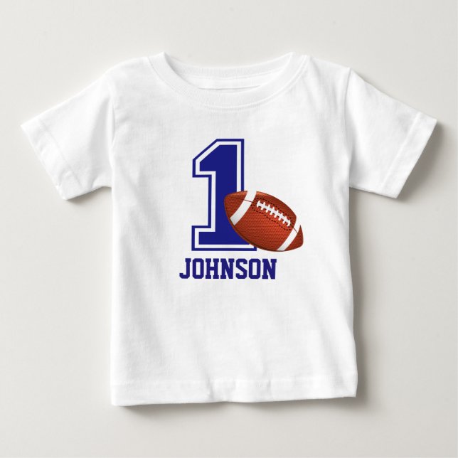 1st Birthday Boy football Personalized Baby T-Shirt (Front)