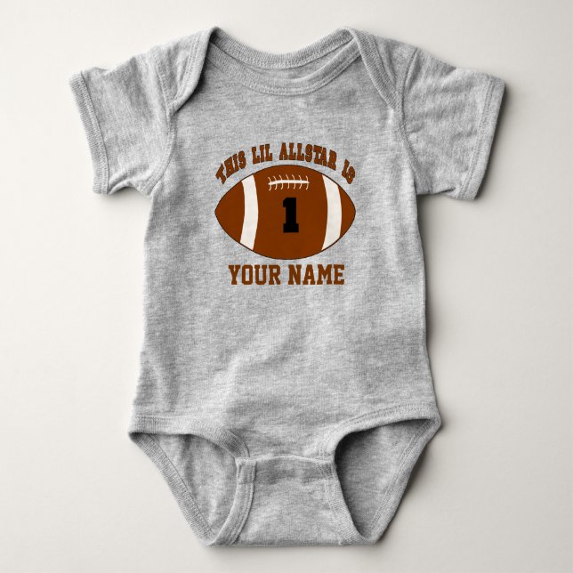 1st Birthday Boy Football Personalized T-shirt Baby Bodysuit (Front)