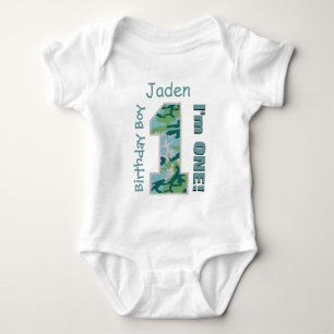 1st Birthday Boy Green CAMO 1 Year Custom Name V02 Baby Bodysuit