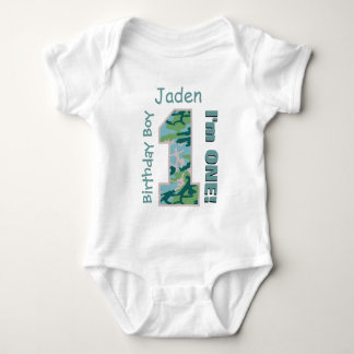 1st Birthday Boy Green CAMO 1 Year Custom Name V02 Baby Bodysuit