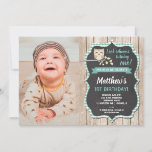 1st birthday boy invitation, woodland owl birthday invitation