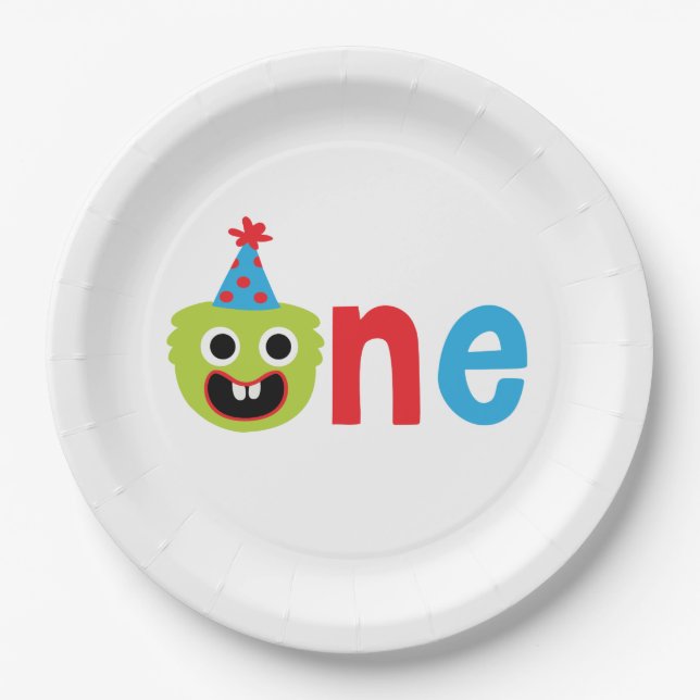 1st Birthday Boy Monster Party Theme  Paper Plates (Front)