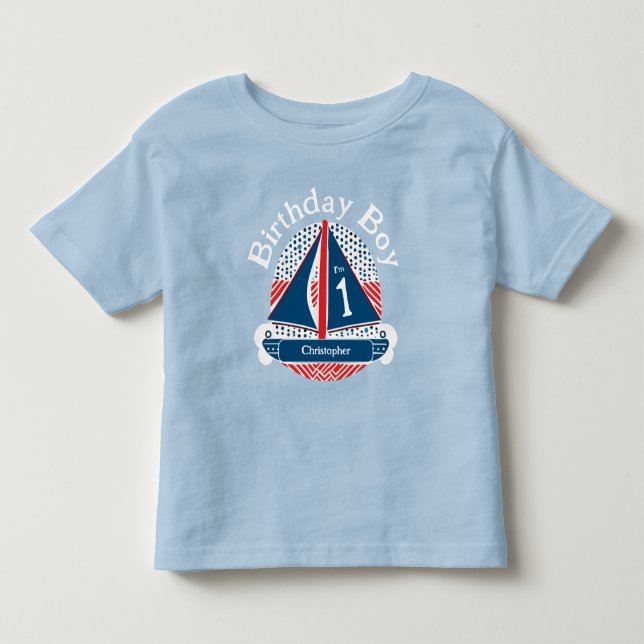 1st Birthday Boy Nautical Sailboat Patterns Toddler T-shirt (Front)