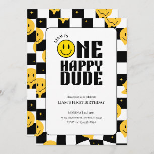 1st birthday boy One happy dude happy emoji Invitation