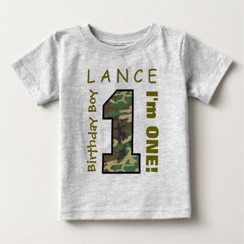 1st Birthday Boy One Year Camo Number V01L1 Baby T_Shirt