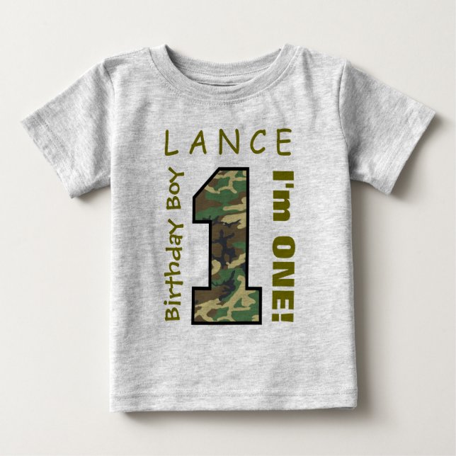 1st Birthday Boy One Year Camo Number V01L1 Baby T-Shirt (Front)