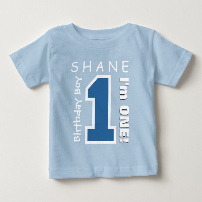 1st Birthday Boy One Year Custom Name Blue V01C Baby T-Shirt (Front)