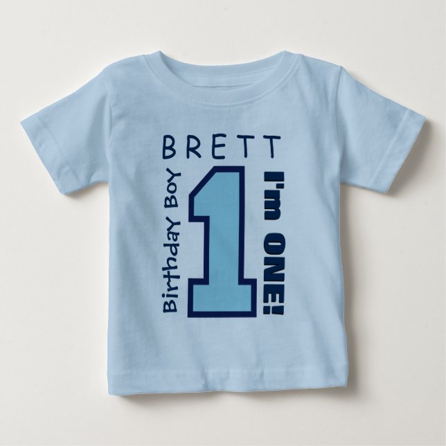 1st Birthday Boy One Year Custom Name Blue V01D Baby T-Shirt (Front)