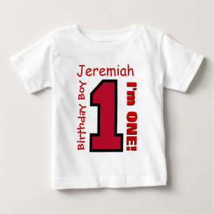 1st Birthday Boy One Year Custom Name Red V01A Baby T-Shirt