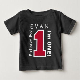 1st Birthday Boy One Year Custom Name Red V01B Baby T-Shirt