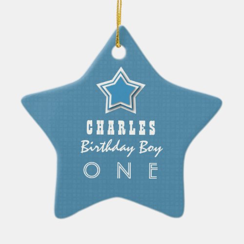 1st Birthday Boy One Year Old Blue White Star D04 Ceramic Ornament