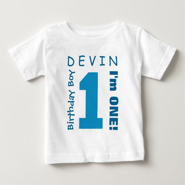 1st Birthday Boy One Year White Blue Number V01S Baby T-Shirt (Front)