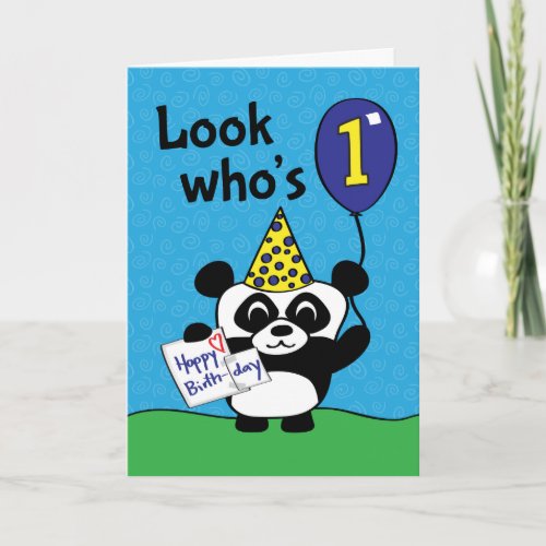 1st Birthday _ Boy Panda with Balloon  Card