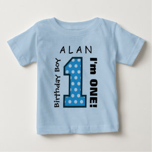 1st Birthday Boy POLKA DOTS One Year Custom Name 1 Baby T-Shirt