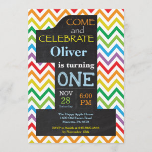 1st Birthday Boy Rainbow Chalkboard Invitation