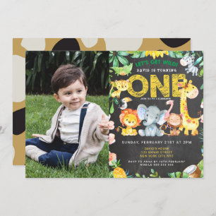 1st Birthday Boy Safari Chalkboard Jungle Picture Invitation