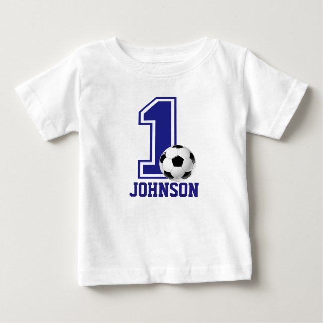 1st Birthday Boy soccer,football Personalized Baby T-Shirt (Front)