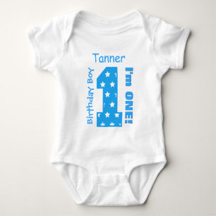 1st Birthday Boy STARS 1 Year Custom Name V13 Baby Bodysuit