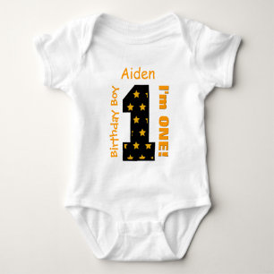 1st Birthday Boy STARS 1 Year Custom Name V14 Baby Bodysuit
