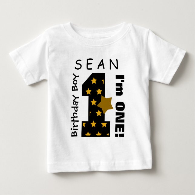 1st Birthday Boy Stars One Year Custom Name V006C Baby T-Shirt (Front)