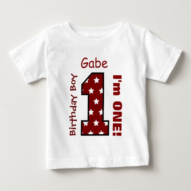 1st Birthday Boy STARS One Year Custom Name V03C Baby T-Shirt (Front)