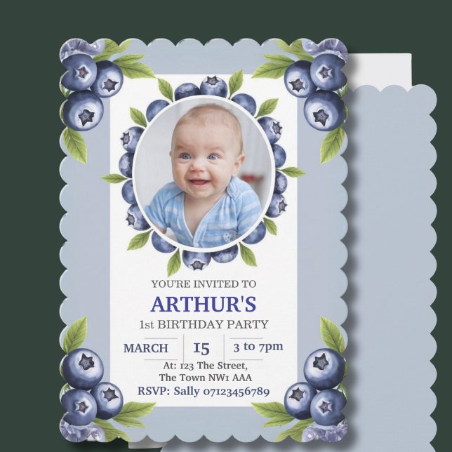 1st Birthday Boy's first birthday blueberry  Invitation (Creator Uploaded)