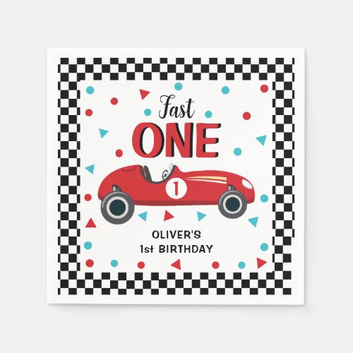 1st Birthday Boys Red Racing Car Party  Napkins
