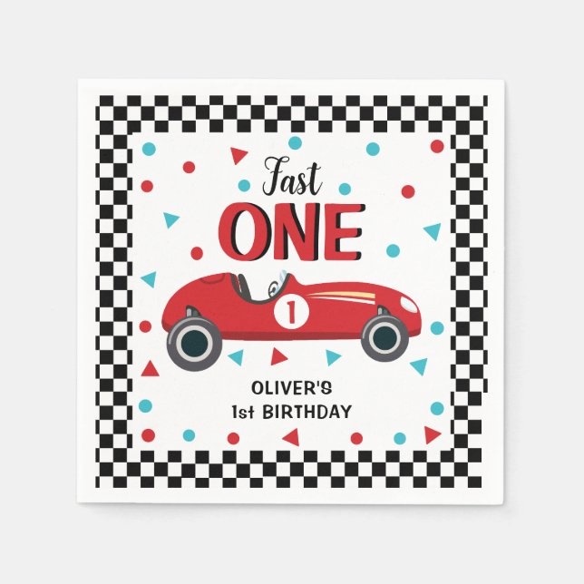 1st Birthday Boy's Red Racing Car Party  Napkins (Front)