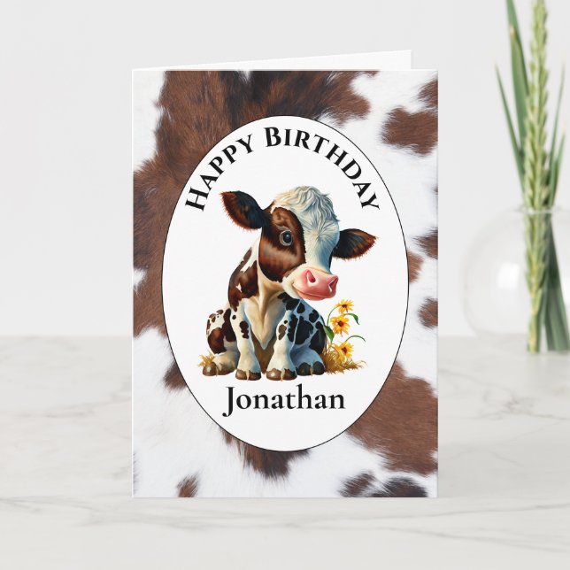  1st Birthday Brown Cow Card (Front)
