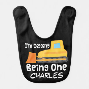1st Birthday Bulldozer Construction Baby Bib