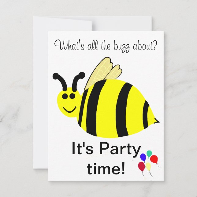1st Birthday Bumble Bee Balloons Invitation (Front)