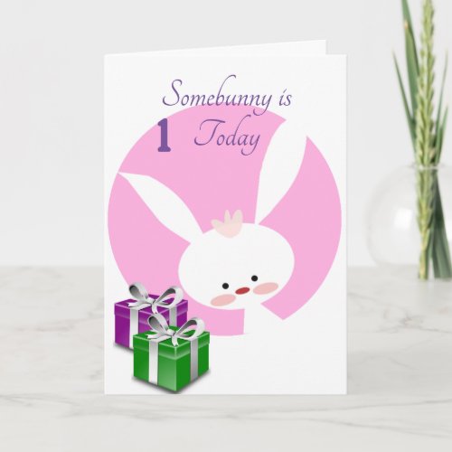 1st Birthday Bunny Pink Card