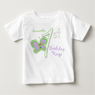 1st Birthday Butterfly Hugs Custom Name Baby T-Shirt