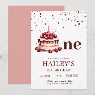 1st Birthday Cake Invitation, Girl 1st Birthday Invitation