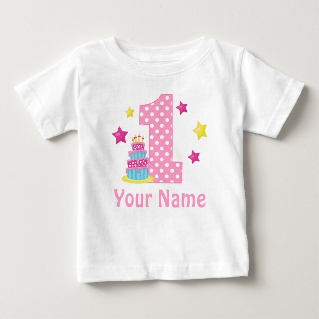 1st Birthday cake Pink Personalized T-shirt (Front)
