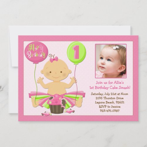 1st Birthday Cake Smash Party Invitation