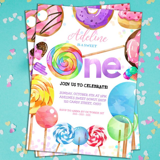 1st Birthday Candyland Lollypop Sweets Candy  Invitation (Sweet One Birthday Candy Invitation!)