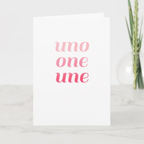 1st Birthday Card Pink Ombre Uno One Une