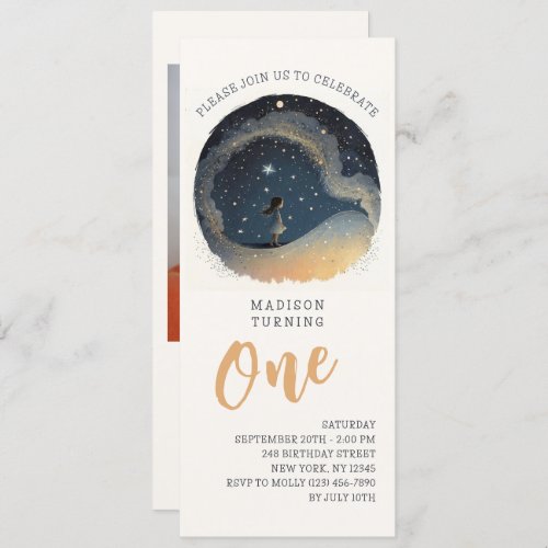 1st Birthday Celestial Star Watercolor Girl Modern Invitation