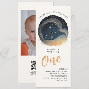 1st Birthday Celestial Star Watercolor Girl Modern Invitation
