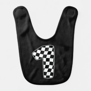 1st Birthday Checkered Number 1 Car Racing Flag Baby Bib